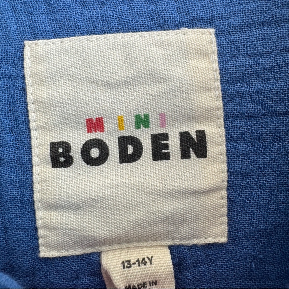 Mini Boden Indigo Blue Cotton Gauze Button-Up Shirt 100% Cotton Girls 13-14 yrs - Picture 2 of 6
